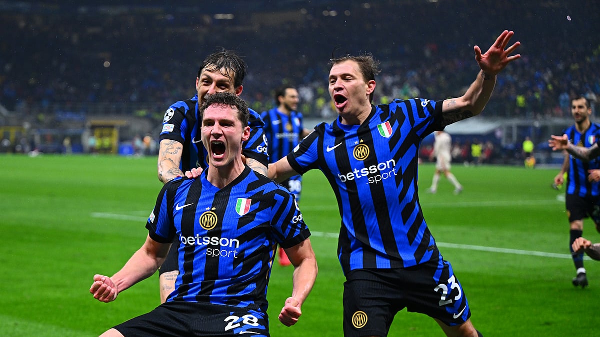Benjamin Pavard celebrates scoring for Inter on Wednesday