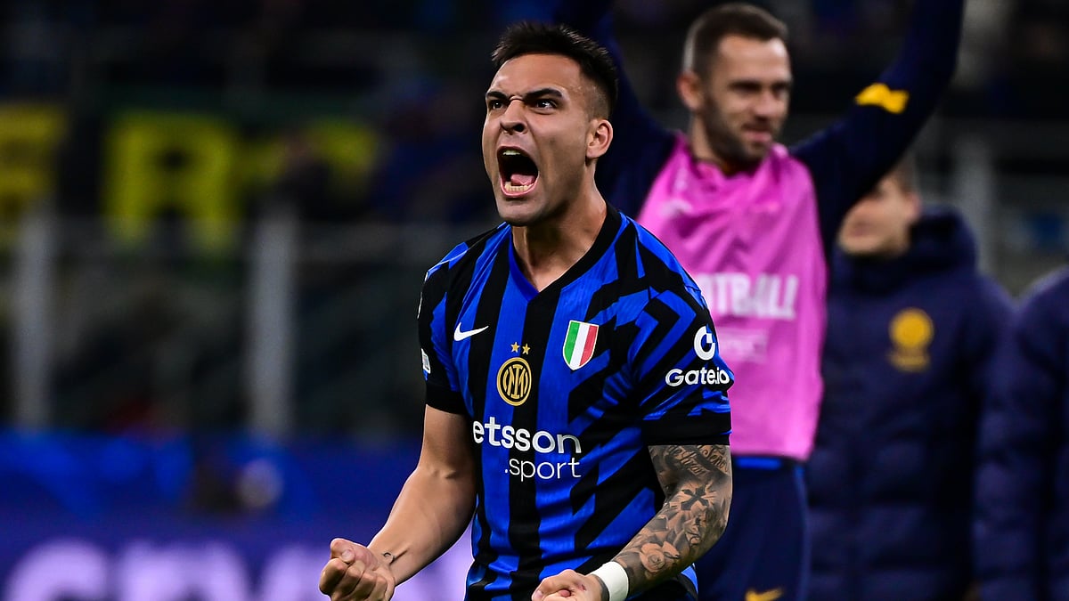 Lautaro Martinez celebrates his goal for Inter on Wednesday