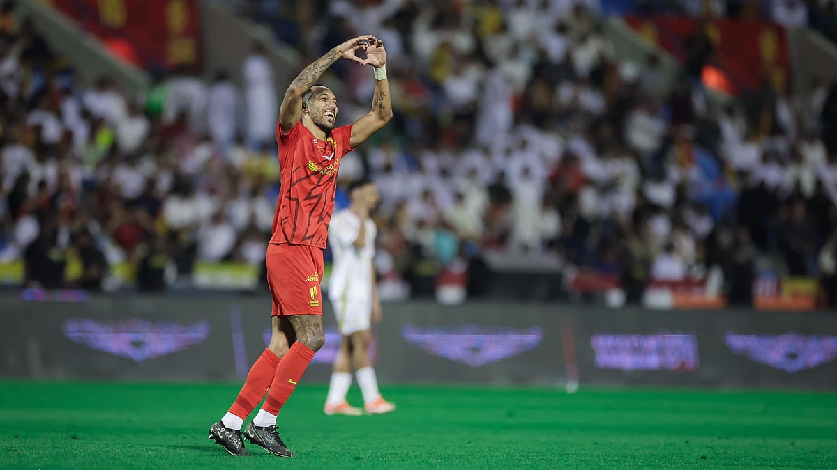 | Photo: X / AlQadsiahEN : Al-Qadisiyah's Pierre-Emerick Aubameyang celebrates after scoring against Al-Nassr in the Saudi Pro League 2024-25.