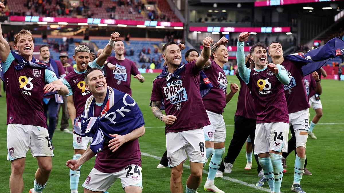 Burnley celebrate their promotion to the Premier League.