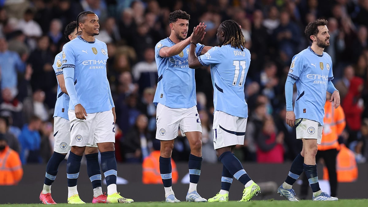 Matheus Nunes celebrates after scoring Manchester City's winner