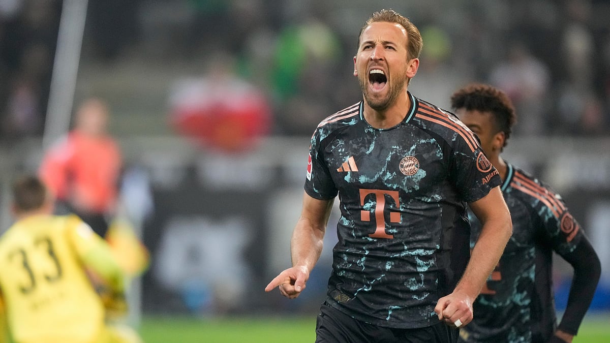 AP/Martin Meissner, file : Bayern Munich's Harry Kane celebrates a goal against Borussia Moenchengladbach during their German Bundesliga 2024-25 match in Moenchengladbach on Jan. 11, 2025.