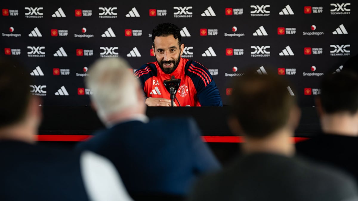 Amorim addresses reporters on Friday.