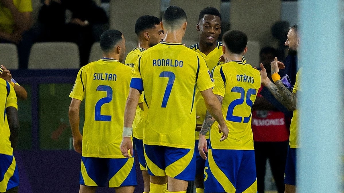 Photo: X/AlNassr FC : Al-Nassr celebrate a goal against Yokohama F. Marinos in their AFC Champions League quarter-final clash.