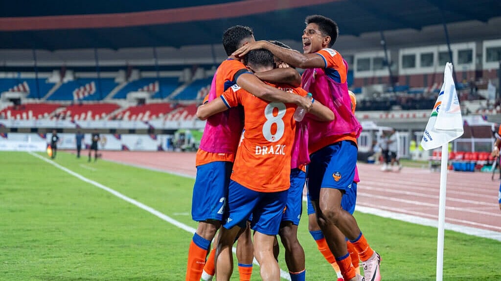 Photo: AIFF Media : FC Goa players celebrate Dejan Drazic's goal against Jamshedpur FC in the Kalinga Super Cup final in Bhubaneswar.