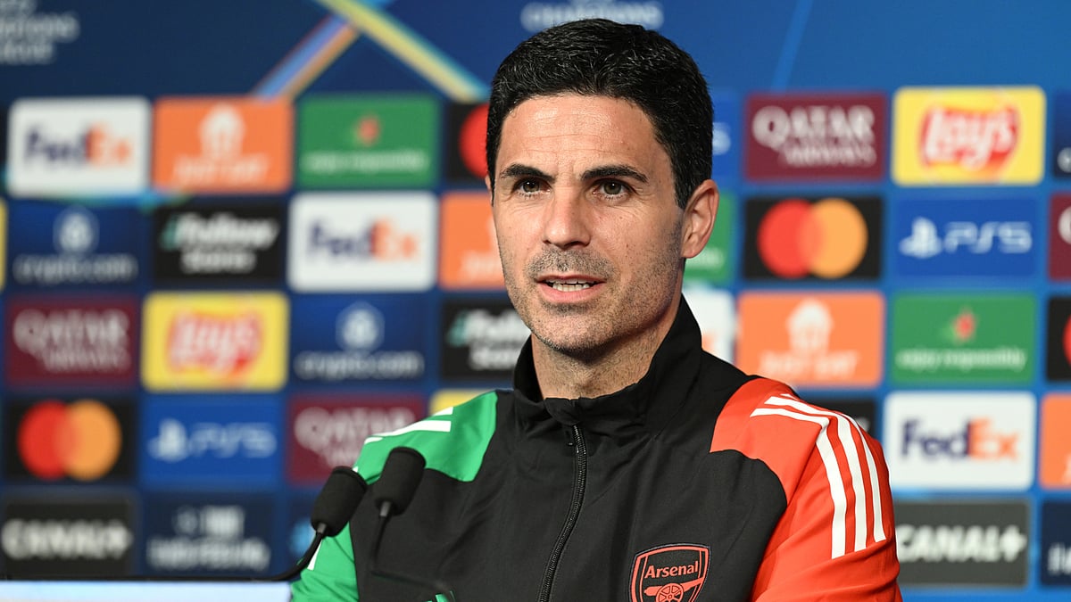 File : Arsenal boss Mikel Arteta pictured at a pre-match press conference.
