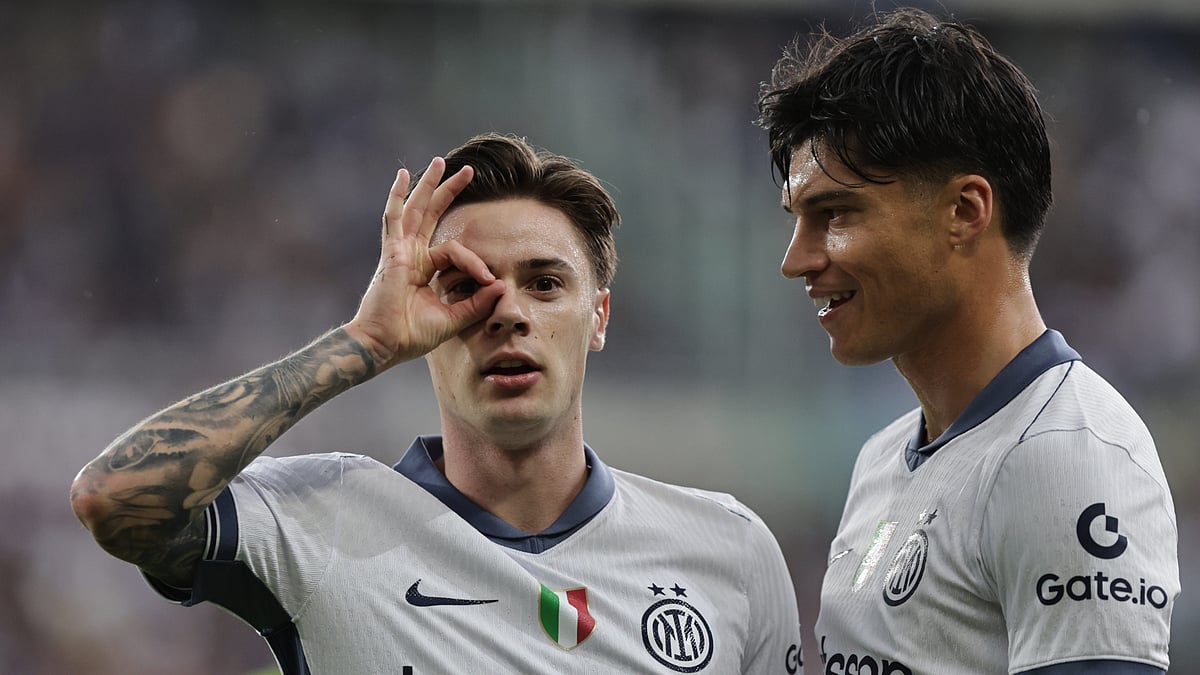 Nicola Zalewski (left) celebrates against Torino on Sunday