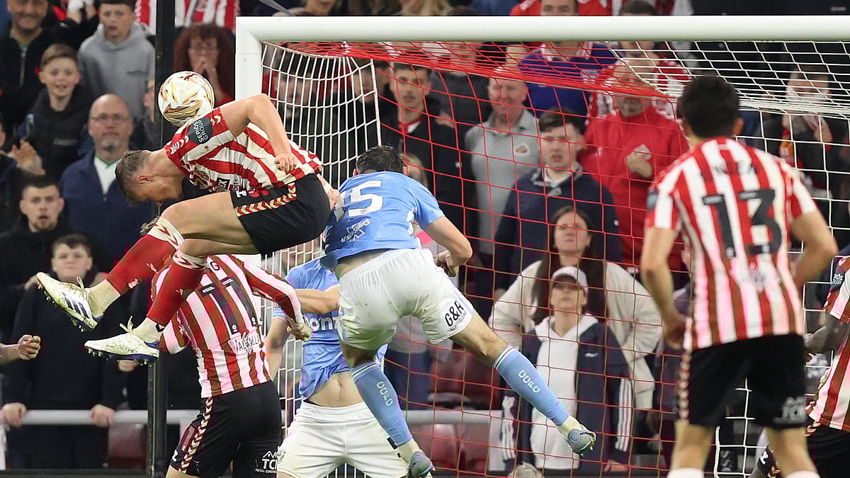 Dan Ballard scores Sunderland's winner in their play-off semi-final tie against Coventry