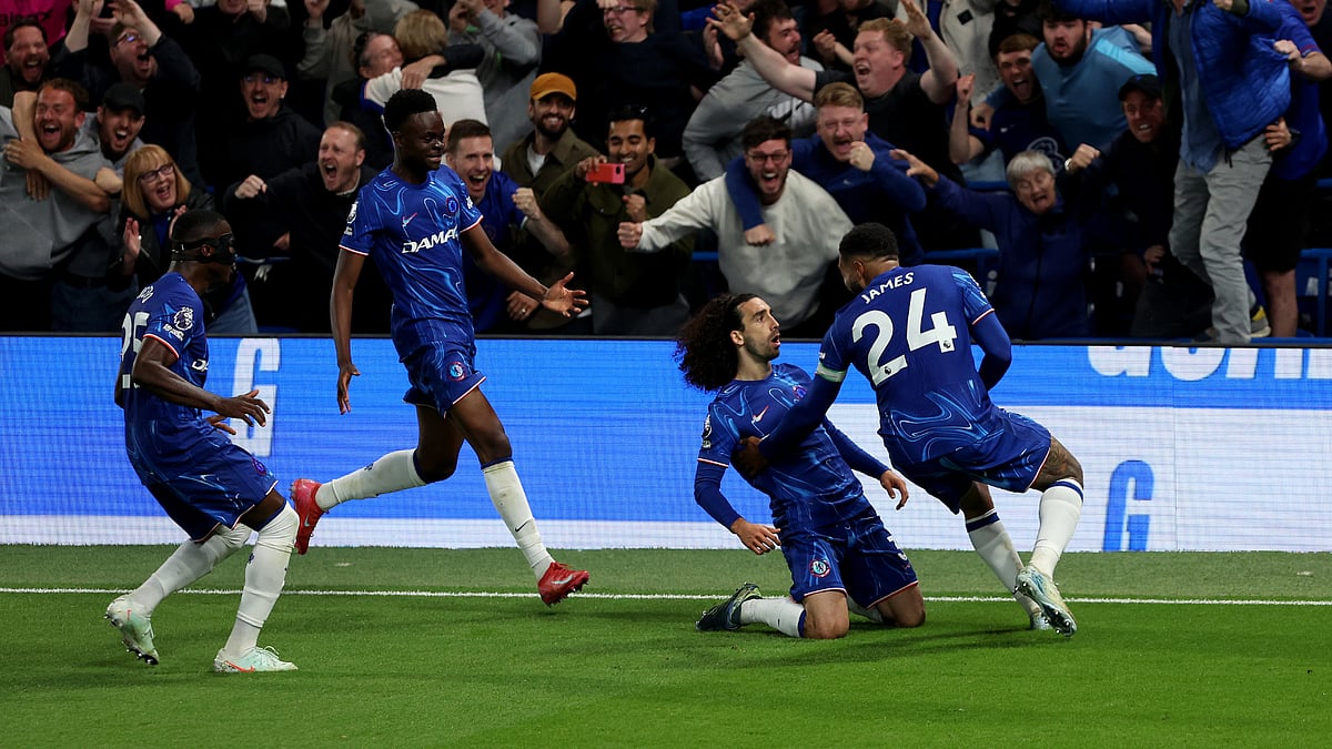 Marc Cucurella celebrates his goal against Manchester United