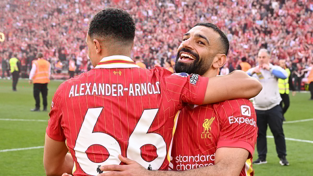Liverpool's Trent Alexander-Arnold and Mohamed Salah