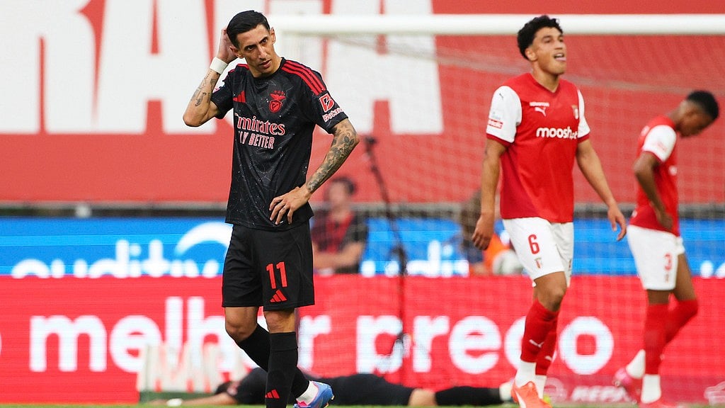 Photo: AP : Benfica's Angel Di Maria reacts at the end of their Portuguese league last-round match against SC Braga.