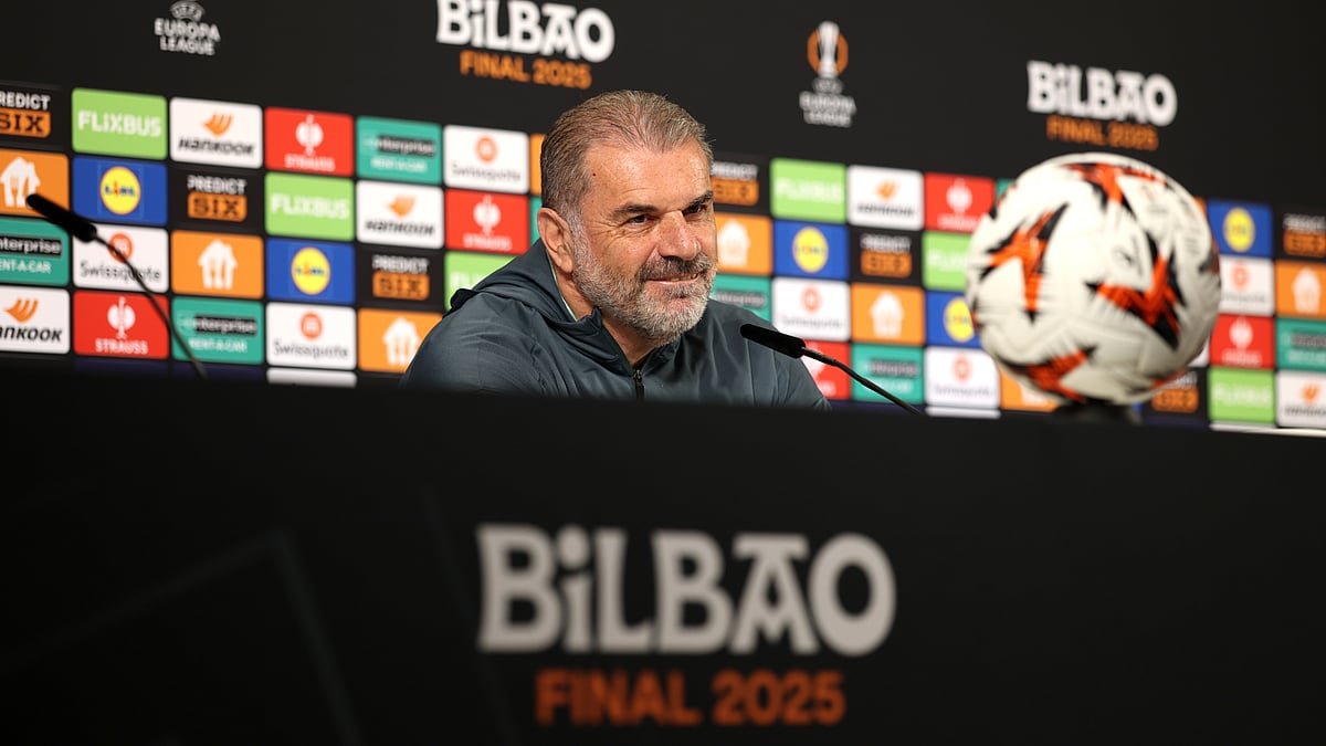 File : Ange Postecoglou speaks to reporters ahead of the Europa League final