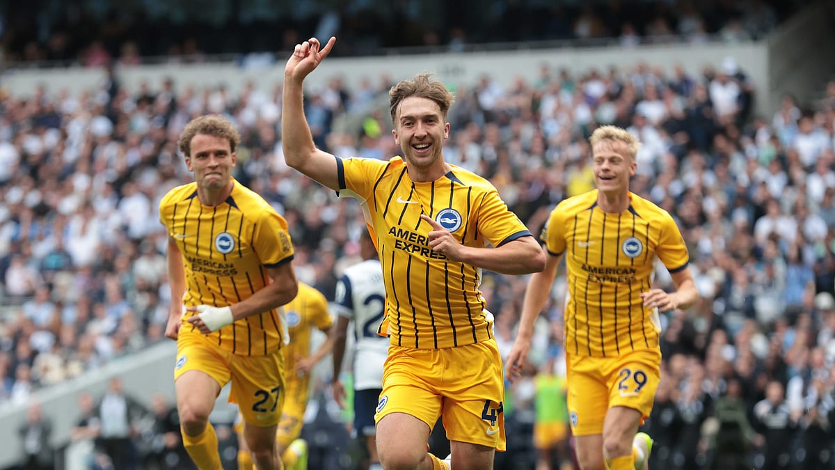Jack Hinshelwood celebrates his second goal at Tottenham on Sunday