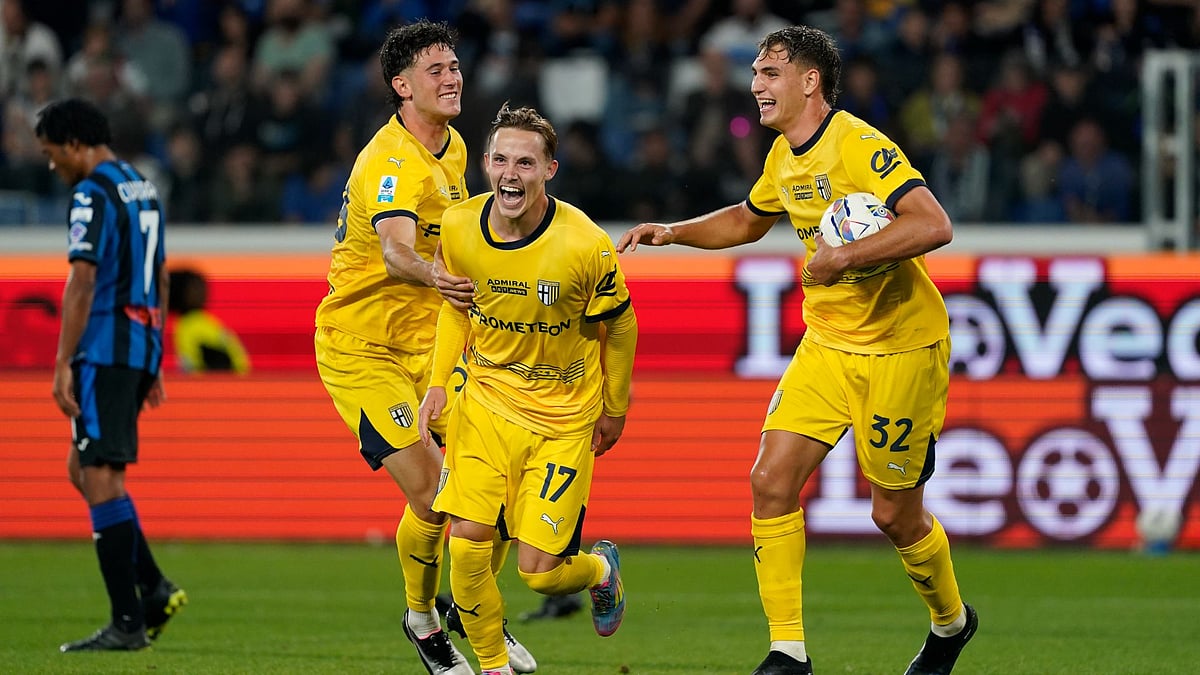Parma celebrate Ondrejka's winner.
