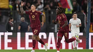 Alfredo Falcone/LaPresse via AP : Rangers Vs Roma LIVE Score, UEFA Europa League 2025-26: Roma players celebrating a win.