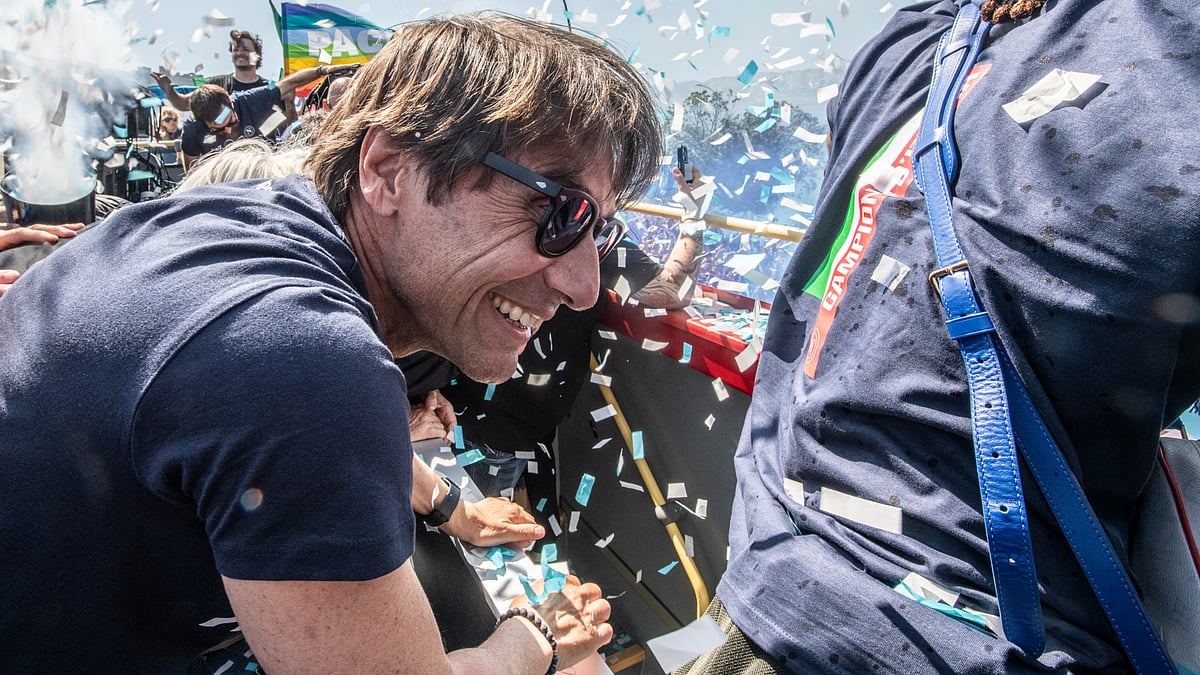 Antonio Conte pictured during Napoli's open-top bus parade
