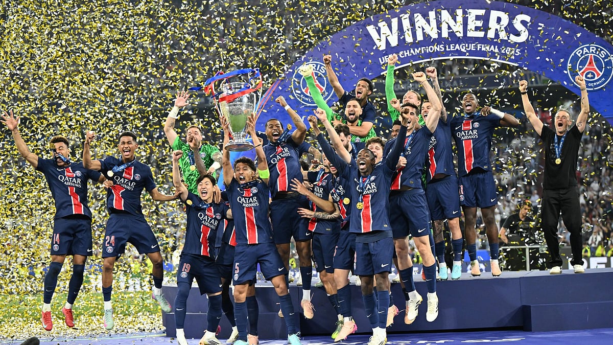 Paris Saint-Germain lift the Champions League trophy