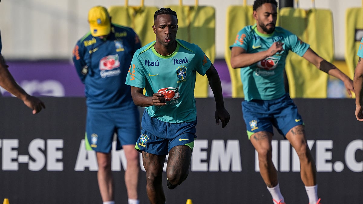 Vinicius Junior pictured in training ahead of Brazil's upcoming World Cup qualifiers