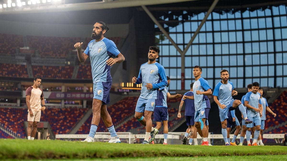 | Photo: X/IndianFootball : Indian football team training ahead of the match against Hong Kong.