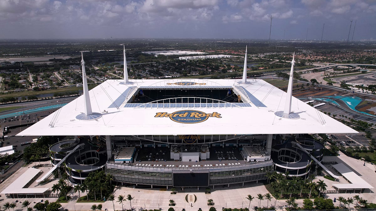 (AP Photo/Rebecca Blackwell) : Hard Rock Stadium is viewed two days ahead of the scheduled opening match of the Club World Cup soccer tournament Thursday, June 12, 2025, in Miami Gardens, Fla. 