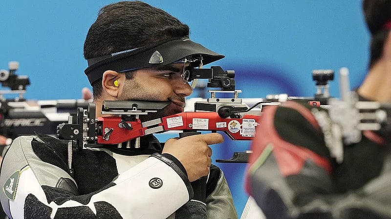 File/AP : Indias Arjun Babuta had finished fourth in the mens 10m air rifle category at the Paris Olympics. 