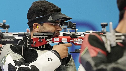 File/AP : Indias Arjun Babuta had finished fourth in the mens 10m air rifle category at the Paris Olympics.