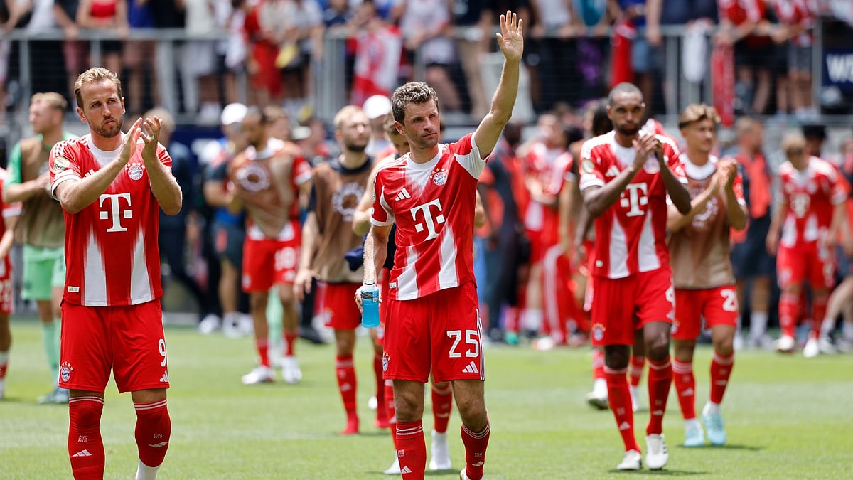 Bayern Munich celebrate their huge win.