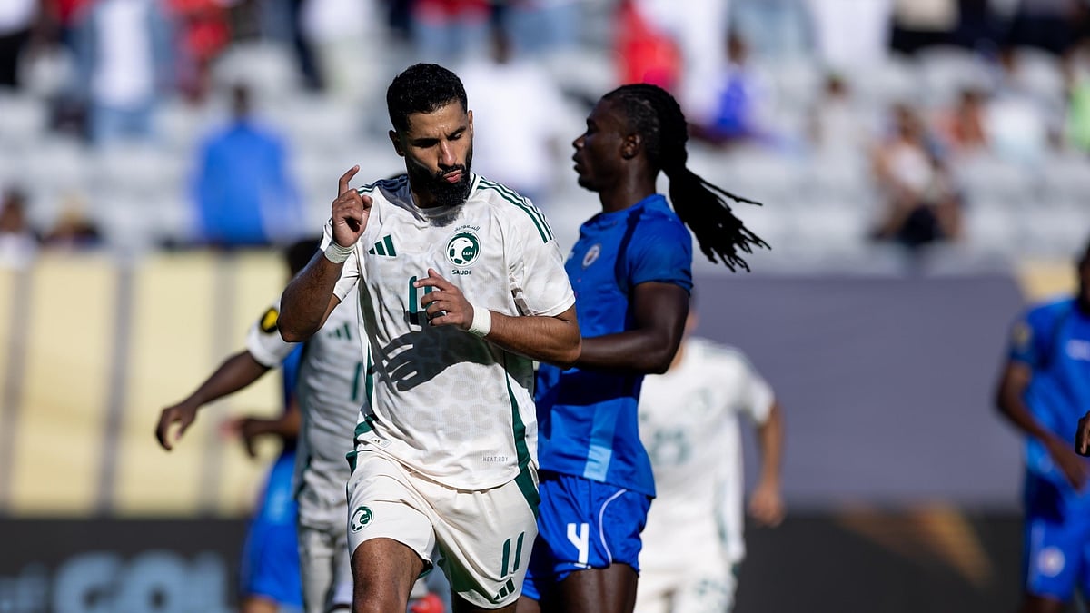 X | Saudi Arabia National Football Team : Saleh Al-Shehri celebrates his header during Haiti 0-1 Saudi Arabia, Concacaf Gold Cup 2025 match. 