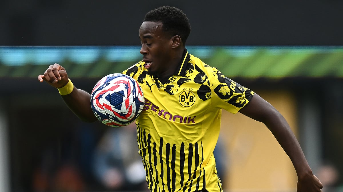 Jamie Gittens in action against Fluminense at the Jamie Gittens