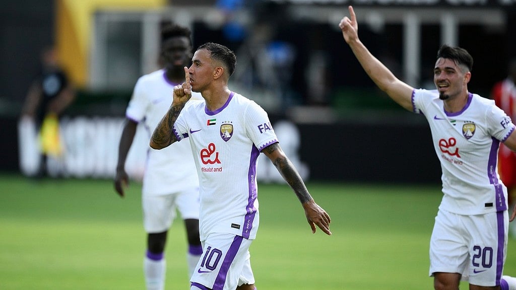 Photo: AP : Al Ain's Alejandro Romero, centre, celebrates his team's second goal during the FIFA Club World Cup Group G match against Wydad AC in Washington.
