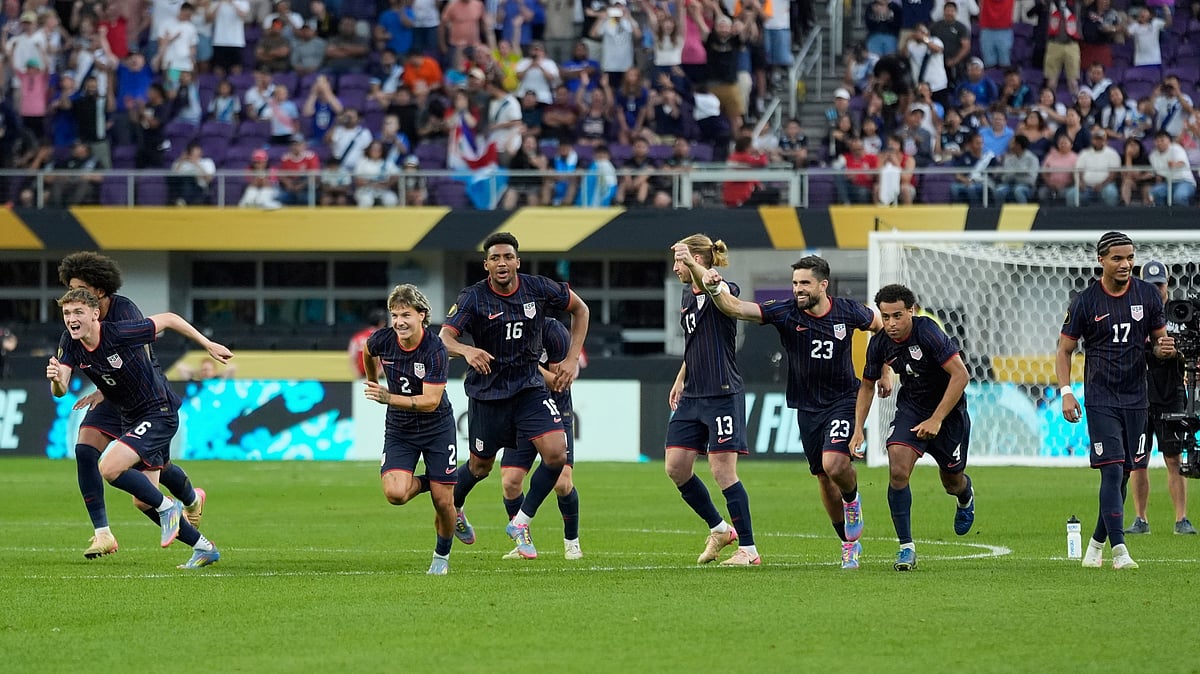 | Photo: AP/Abbie Parr : USA Vs Guatemala, CONCACAF Gold Cup 2025: United States players celebrate after winning a penalty kick shootout of a CONCACAF Gold Cup quarterfinals soccer match against Costa Rica, Sunday, June 29, 2025, in Minneapolis.