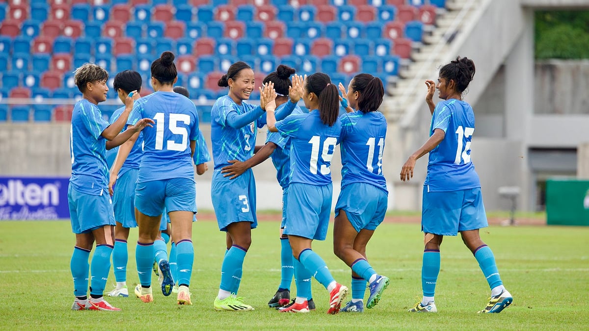 X/ @IndianFootball : India Vs Iraq Football Highlights, AFC Women’s Asian Cup Qualifiers: Indian football team celebrating their win.