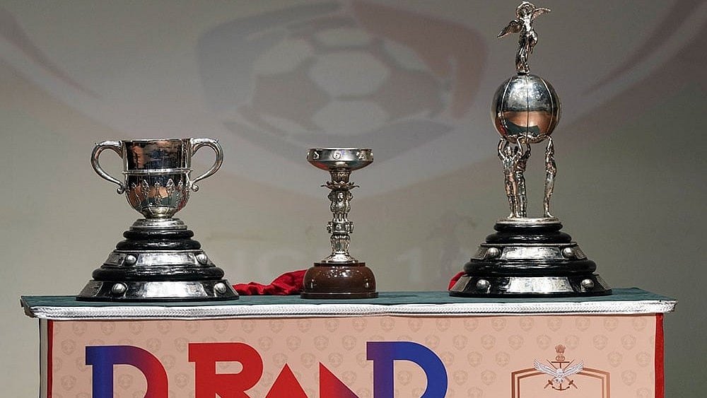 | Photo: PTI/Atul Yadav : Unveiling of trophies for Durand Cup Tournament 2025