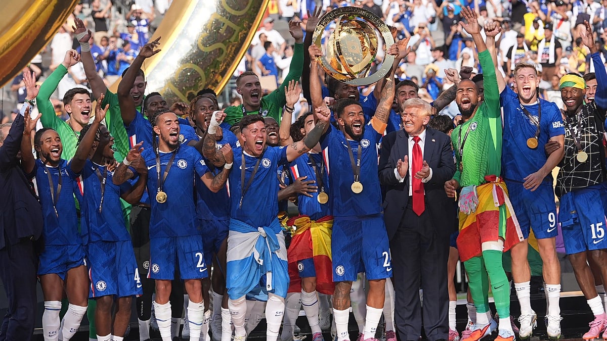 Chelsea celebrate their Club World Cup triumph with Donald Trump
