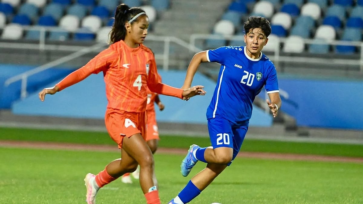 | Photo: Uzbekistan FA : India U20 vs Uzbekistan U20, International Women's Friendly: India U20 player in action against Uzbekistan U20 in the first match at Tashkent.