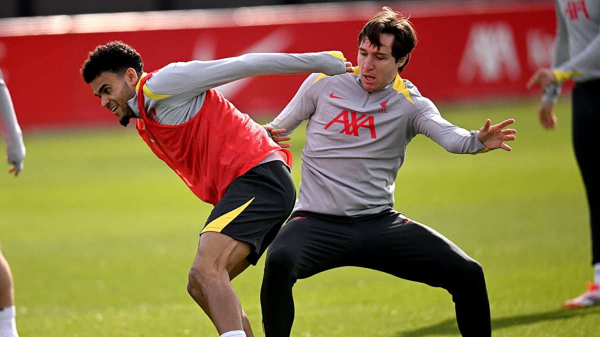 Luis Diaz and Federico Chiesa pictured in training with Liverpool
