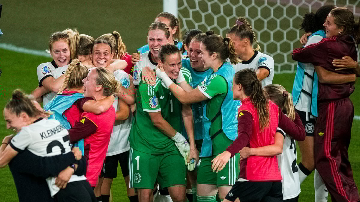 File : Germany celebrate their quarter-final win over France.
