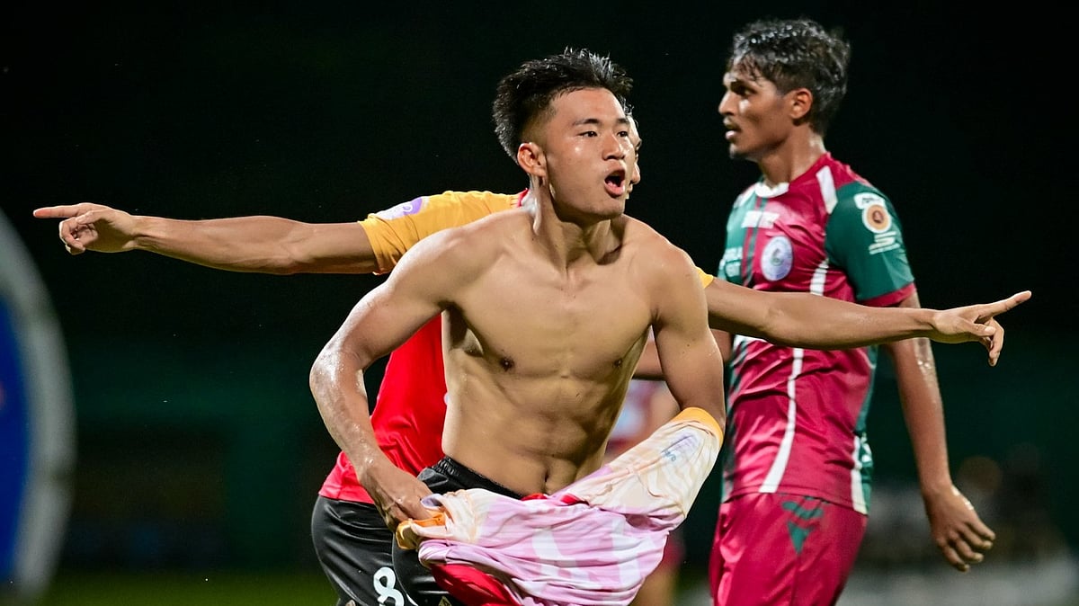 | Photo: AP/eastbengal_fc : East Bengal vs Mohun Bagan, CFL 2025: David Lalhlansanga celebrates after scoring against Mohun Bagan in the Calcutta Football League match.