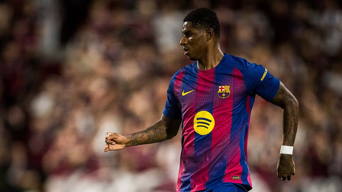 Photo: X/FC Barcelona : Club Friendlies: Marcus Rashford in action in the second half.