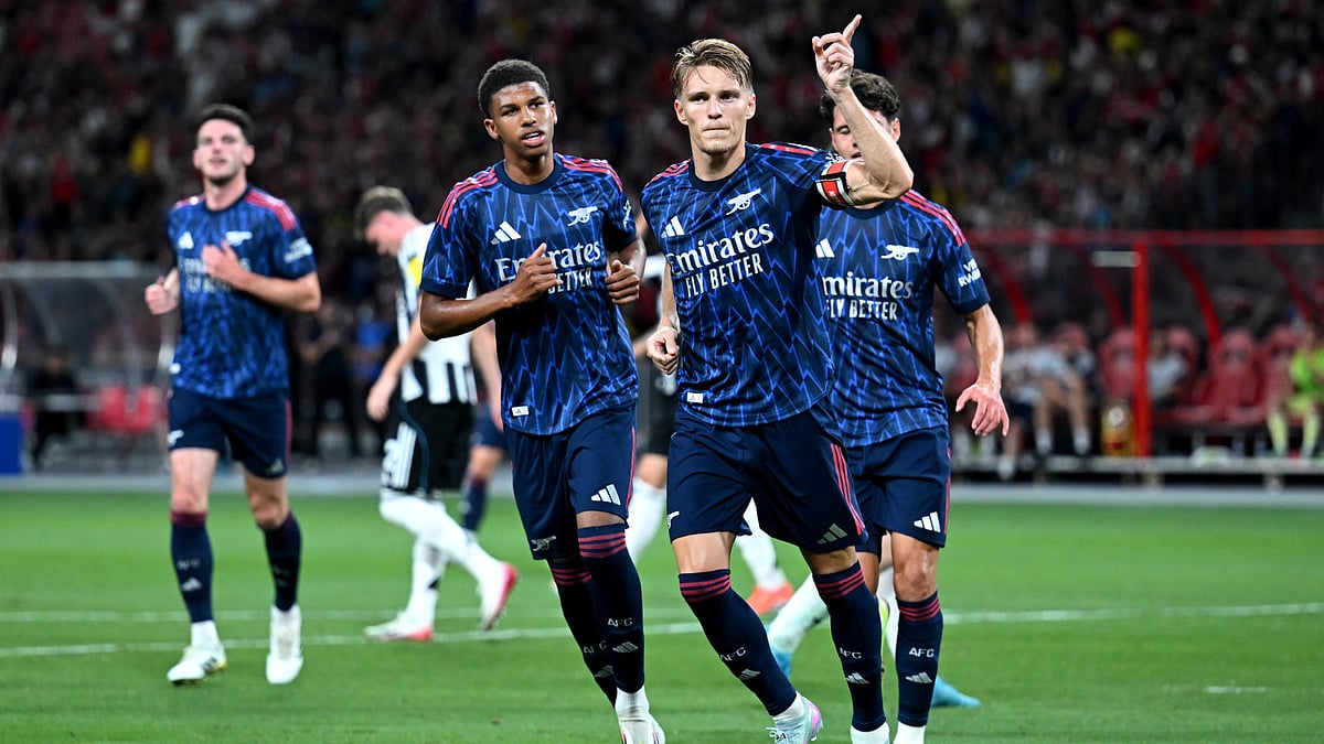 File : Arsenal vs Newcastle United, Pre-Season Friendlies: Martin Odegaard celebrates after scoring the penalty.