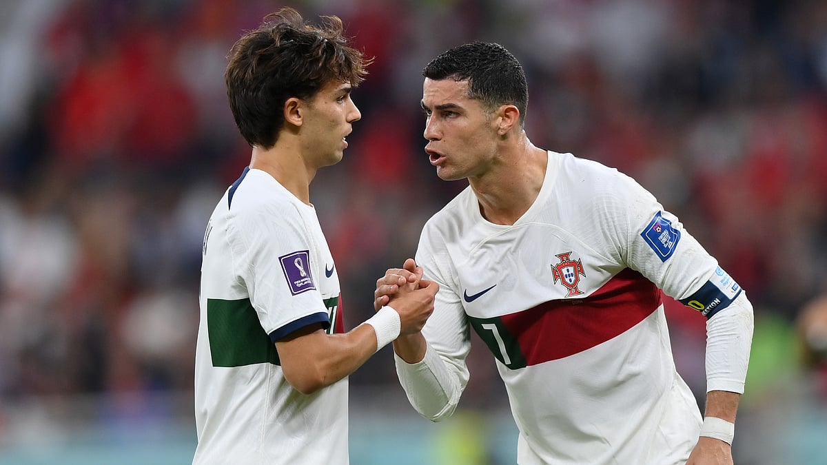 File : Joao Felix and Cristiano Ronaldo in action for Portugal.