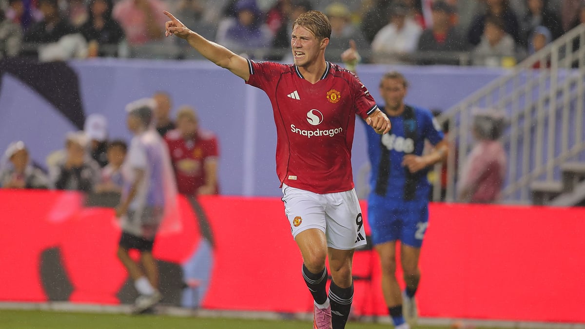 Manchester United striker Rasmus Hojlund in action against Bournemouth in the Premier League Summer Series.