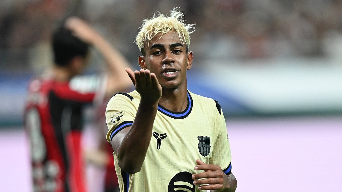 FC Seoul vs Barcelona: FC Barcelona goalscorer Lamine Yamal celebrates his goal in the pre-season club friendly match.
