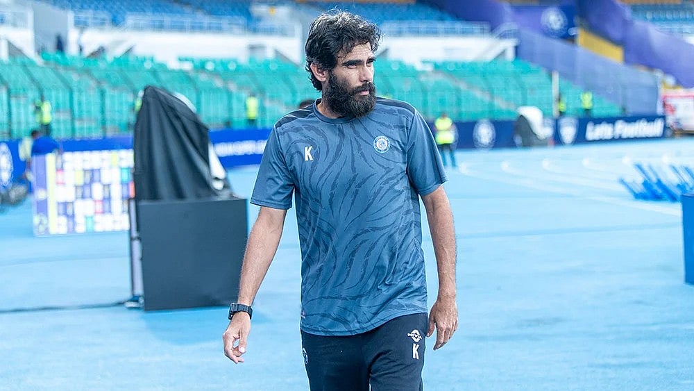 | Photo: FSDL/ISL : File photo of Jamshedur FC's Khalid Jamil in Indian Super League action against Chennaiyin FC.