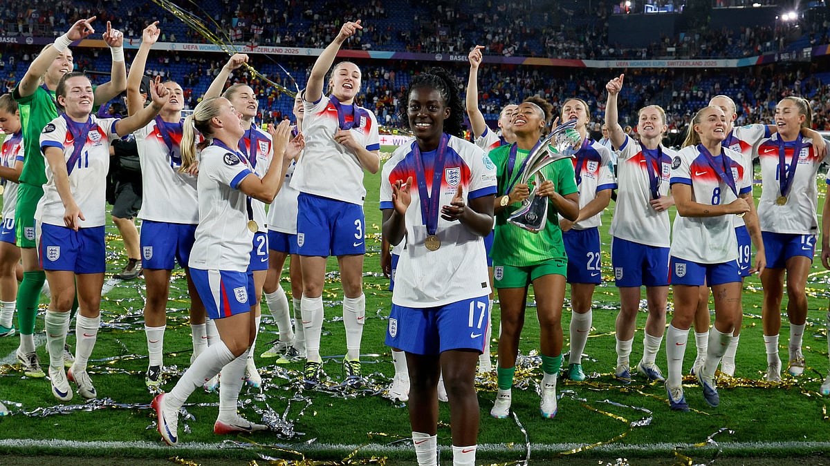 Michell Agyemang celebrates England's Euro 2025 triumph