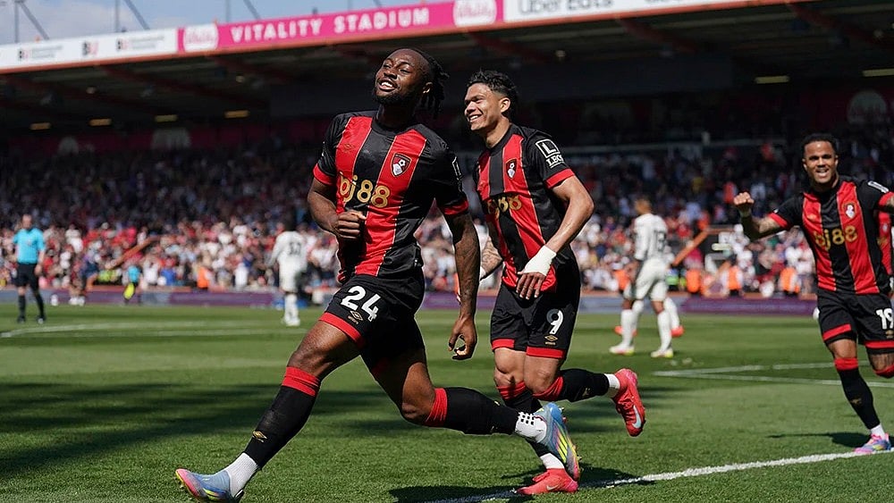 | Photo: Adam Davy/PA via AP : AFC Bournemouth Vs West Ham United Live Streaming, Premier League Summer Series 2025: Antoine Semenyo in action.