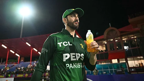 | Photo: File : File photo of Pakistan skipper Salman Ali Agha during a match against West Indies.