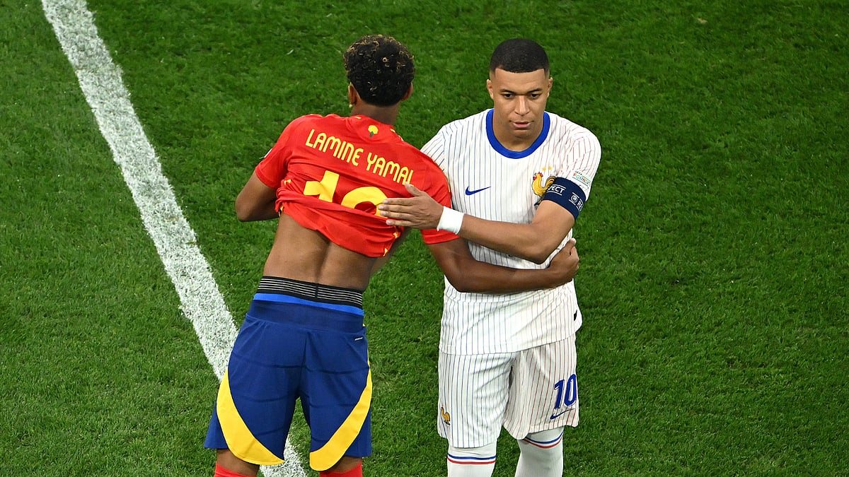 Lamine Yamal and Kylian Mbappe in action at Euro 2024.