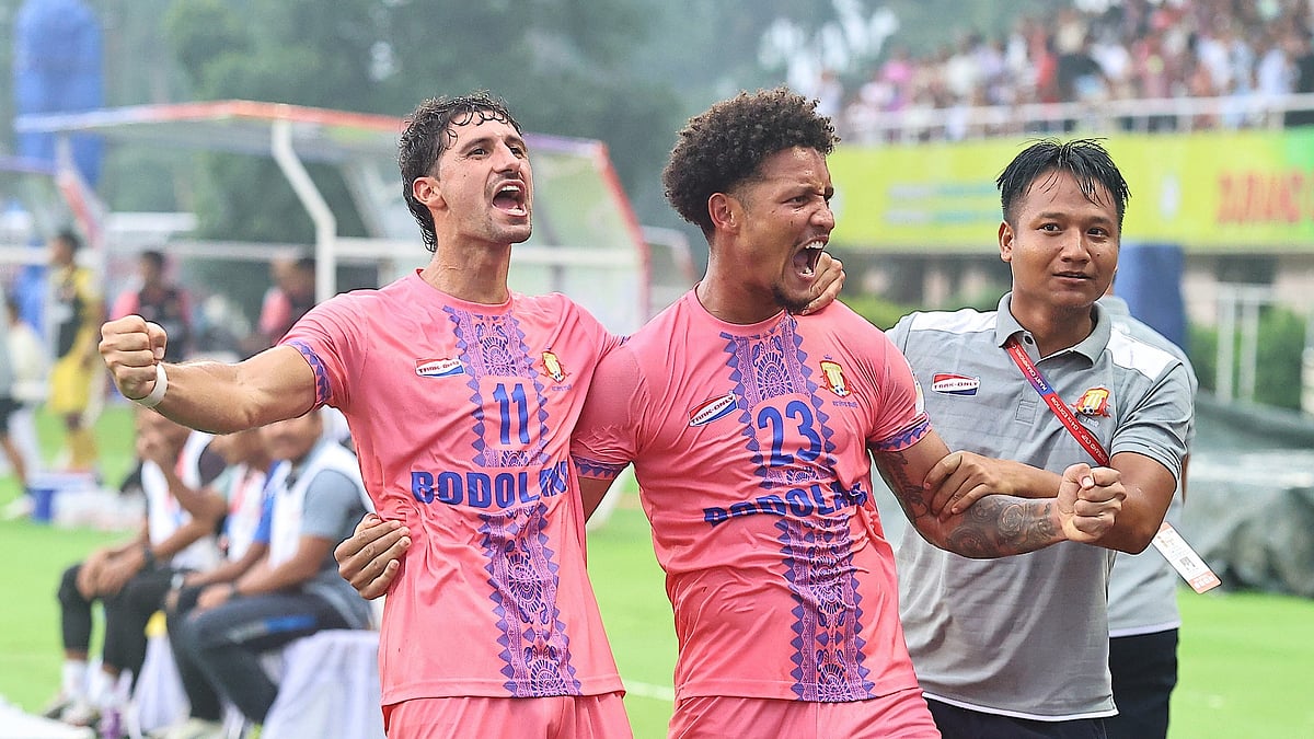 | Photo: Durand Cup/Debabrata Biswas             : Bodoland FC vs Punjab FC, Durand Cup 2025: Robinson Blandon Rendon celebrates after scoring in the Group D fixture.