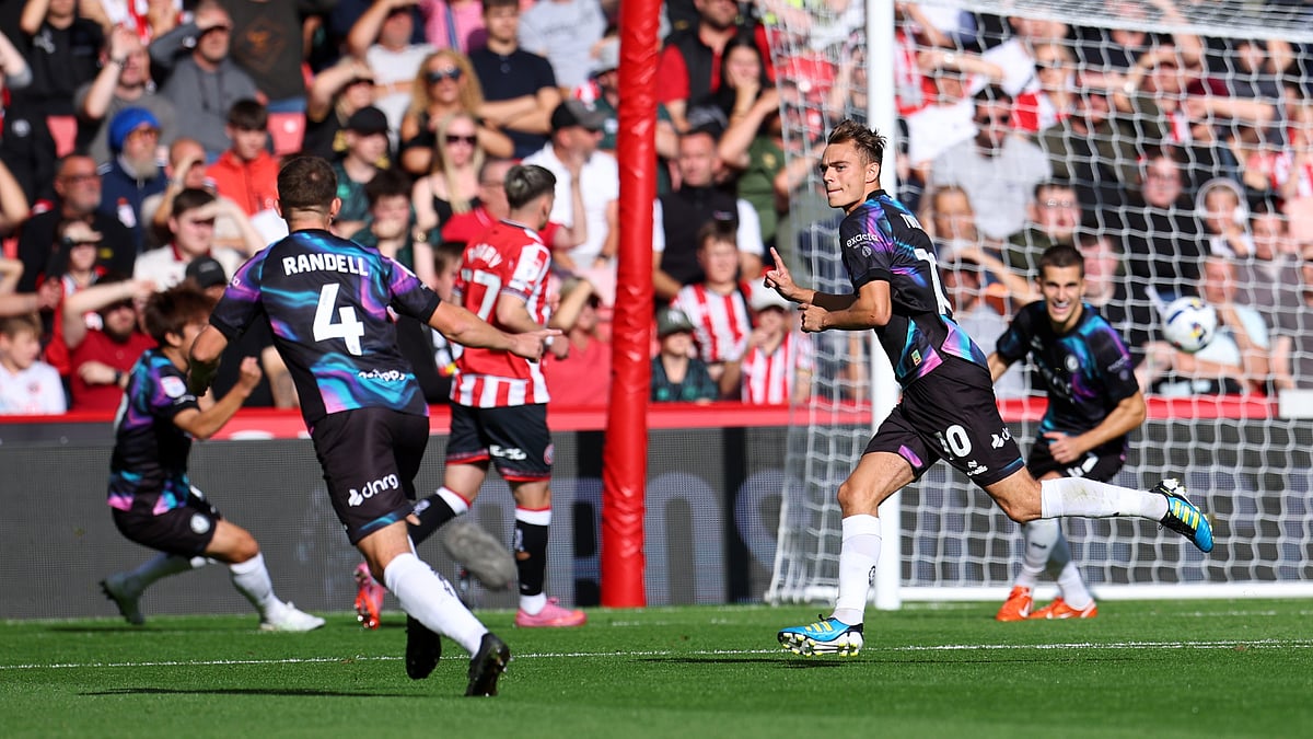Scott Twine celebrates his first goal against Sheffield United